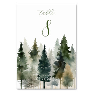 Save The Date Forest Pines Watercolor Table Number