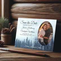 Forêt de pin bleu rustique avec Mariage photo oval
