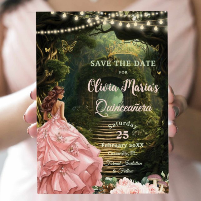 Save The Date Forêt enchantée Blush Floral Quinceañera Sweet 16 (Créateur téléchargé)