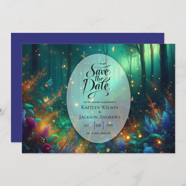 Save The Date Forêt enchantée de bijoux radiants Mariage (Devant / Derrière)