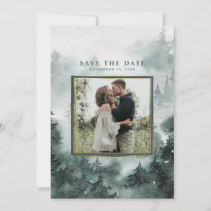 Save The Date Forêt forestière   Photo aquarelle