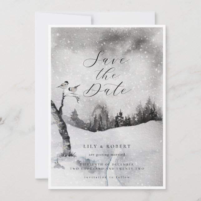 Save The Date Forêt neigeuse Mariage d'hiver Économisez Les Cart (Devant)