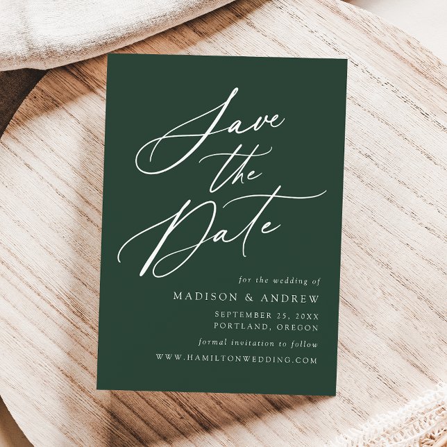 Save The Date Forêt verte de calligraphie élégante de mariage (Créateur téléchargé)