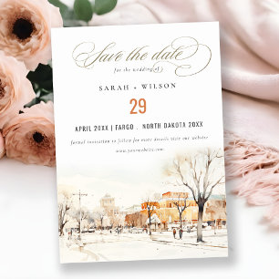 Save The Date Forgo North Dakota City Scape Mariage d'aquarelle
