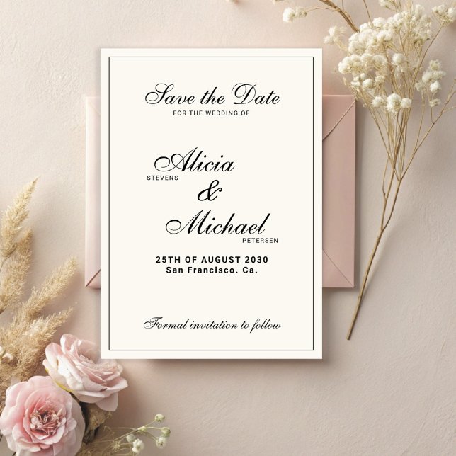 Save The Date Formal elegant black and ivory classic wedding (Créateur téléchargé)