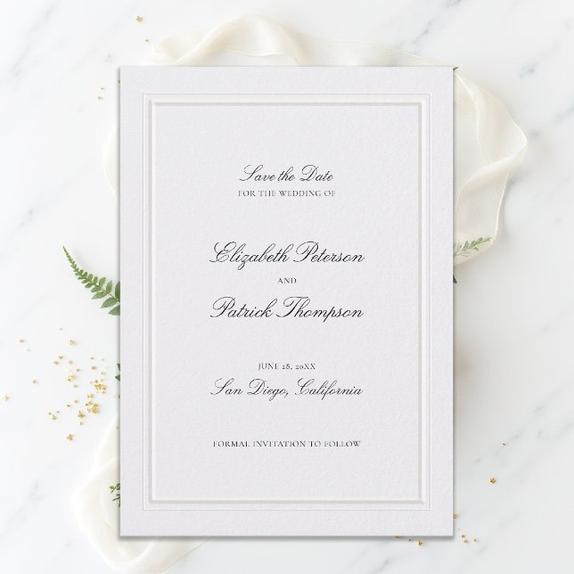 Save The Date Formal Modern Classic Elevated Frame Pearl Wedding (modern classic wedding invitation double frame elevated pearl formal traditional calligraphy )