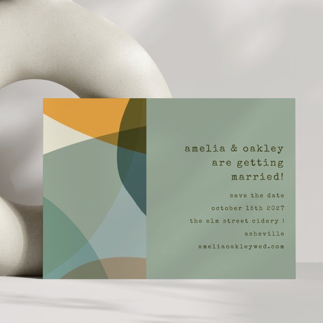 Save The Date Formes Abstraites Modernes Mariage Unique Vert Sau (Créateur téléchargé)