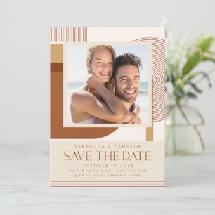 Save The Date Formes et Ligne Terracotta Photo Mariage Moderne