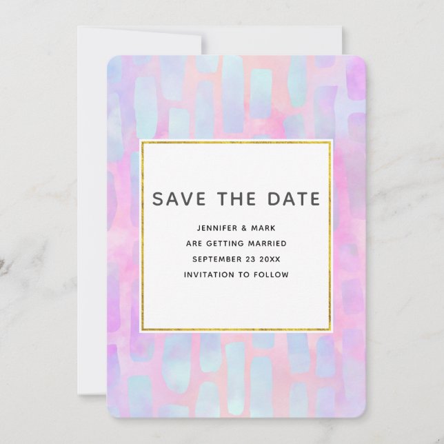 Save The Date Formes rectangulaires violettes et bleues sur Mari (Devant)