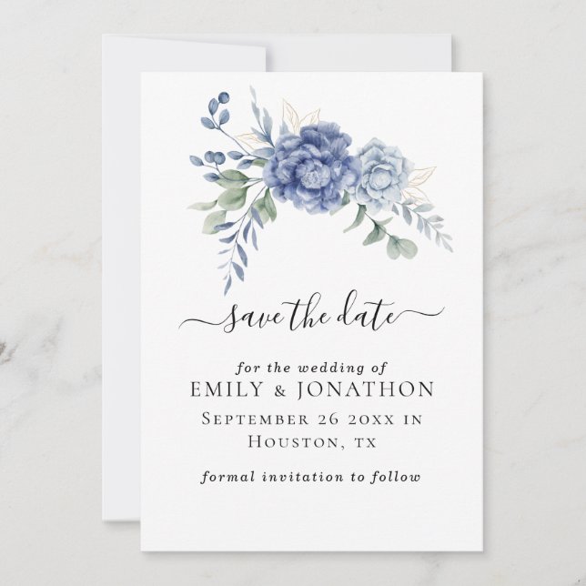 Save The Date Fournitures de mariage élégantes Dusty Blue et ver (Devant)