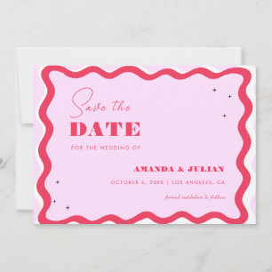 Save The Date Frame Wavy rétro les années 70 rose et rouge Photo