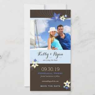Save The Date Frangipani Blue Aqua Fleur Tropicale Enregistrer L