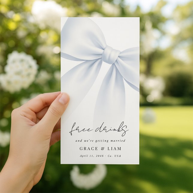Save The Date Free Drinks Blue Bow Bookmark Wedding (Créateur téléchargé)