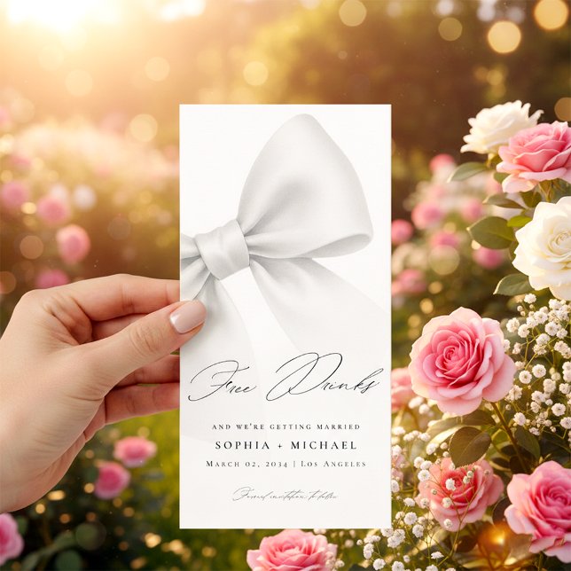 Save The Date Free Drinks Elegant Bow Modern Wedding Bookmark (Créateur téléchargé)