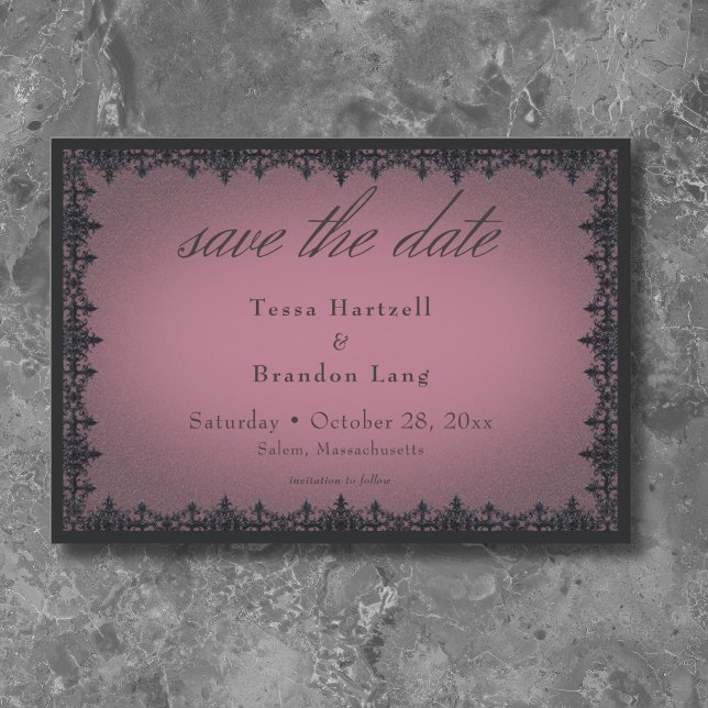Save The Date Frontière en fer gothique victorien Mariage de Bou (Victorian Gothic Iron Border Burgundy Wedding Save The Date)