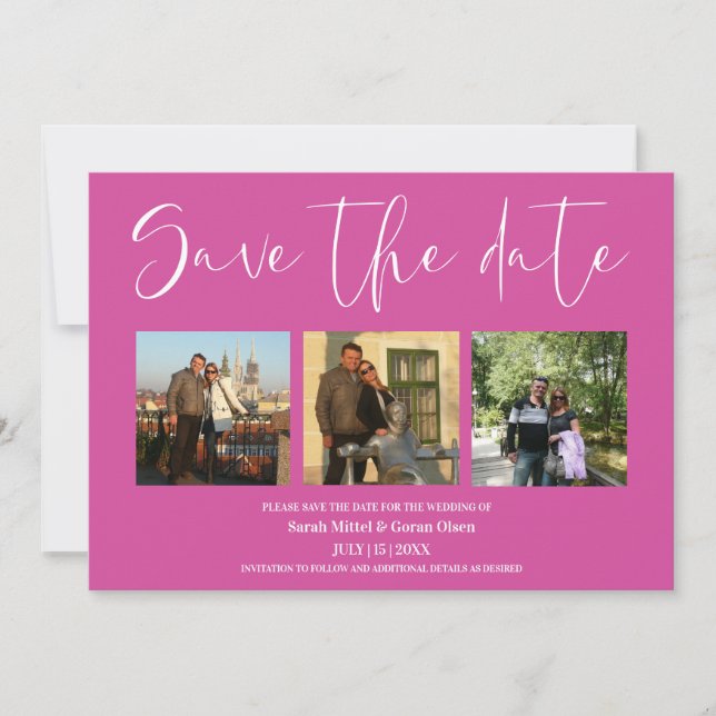 Save The Date Fuchsia Couple Photos Mariage Enregistrer la date (Devant)