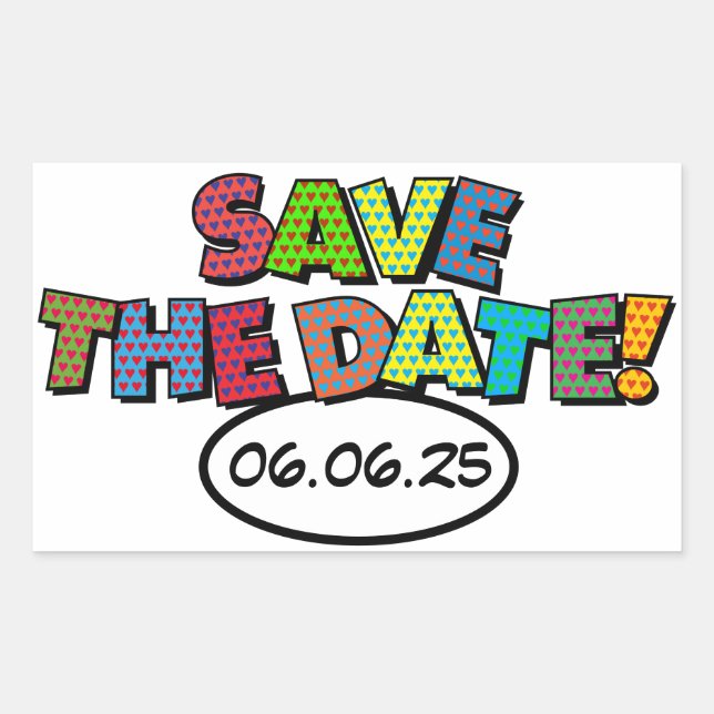 SAVE THE DATE Fun Retro Comic Book Pop Art Sticker (Front)