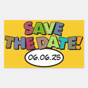 SAVE THE DATE Fun Retro Comic Book Pop Art Sticker