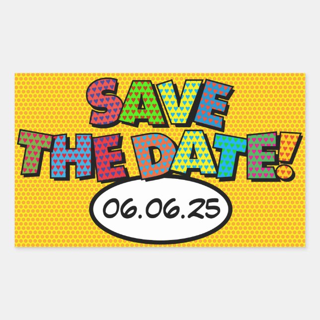 SAVE THE DATE Fun Retro Comic Book Pop Art Sticker (Front)