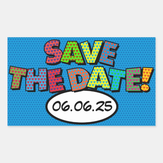 SAVE THE DATE Fun Retro Comic Book Pop Art Sticker (Front)