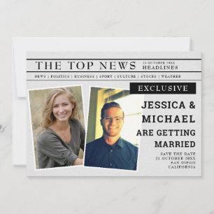 Save The Date Fun Retro Newspaper Unique Headline News Photo