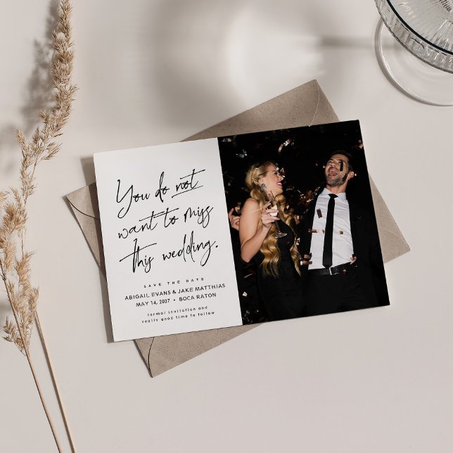 Save The Date Fun tendance noir blanc blanc deux photo (Créateur téléchargé)