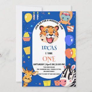Save The Date Fun tiger Zebra Hippo safari zoo Wild Birthday