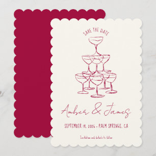 Save The Date Funky rose tiré à la main Mariage de tour Champagn