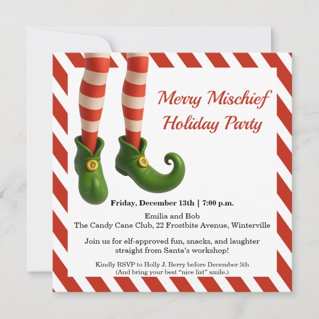 Save The Date Funny Elf Legs | North Pole Mischief Holiday Invit (Devant)