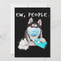 Funny husky chev dog wearing a face mask