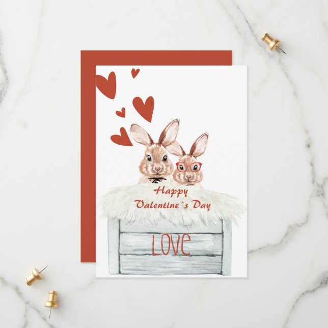 Save The Date Funny Rabbit Vallentine Card Love (Devant/Arrière en situation)