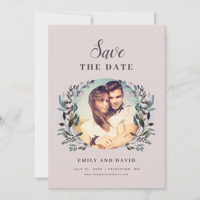 Save The Date Garden Crest Mauve Purple Mariage Floral Photo (Devant)