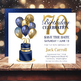 Save The Date Gâteau avec ballons bleus pour 70e anniversaire