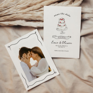 Save The Date Gâteau de Mariage à la Cerise Dessiné à la Main de