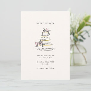 Save The Date Gâteau de Mariage Minimaliste Doodle Rose Vintage