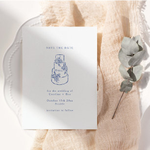 Save The Date Gâteau de Mariage Minimaliste Floral Bleu Blanc Do