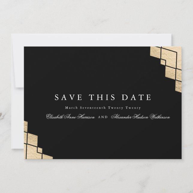 Save The Date Gatsby Géométrique Or Calligraphie (Devant)