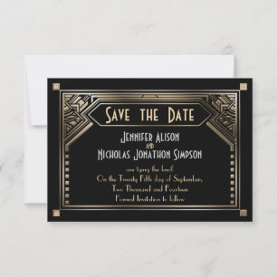 Save The Date Gatsby Gold Shaded Art Déco Mariage Enregistrer la