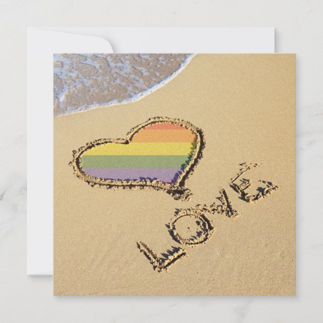 Save The Date Gay Rainbow Amour Coeur Dans Le Sable (Devant)