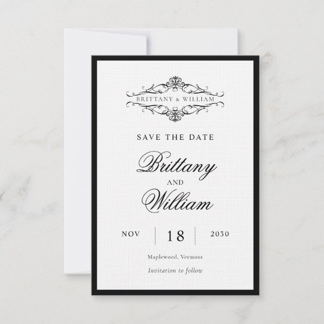 Save The Date [GAZELLE] Élégant Mariage monochrome noir et blanc (Devant)
