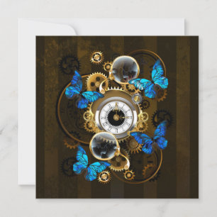 Save The Date Gears of Steampunk and Blue Butterflies