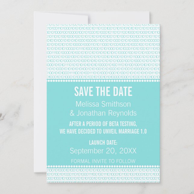 Save The Date Geek Chic Binary Enregistrer la date Invitation, A (Devant)