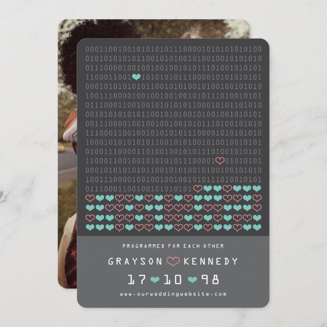 Save The Date Geek Programmé Pour Love Binary Code Enregistrer L (Devant / Derrière)