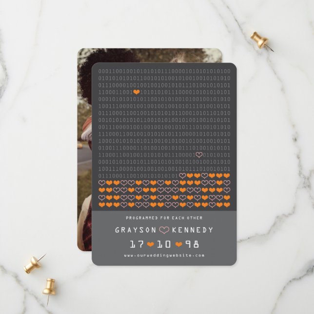 Save The Date Geek Programmé Pour Love Binary Code Enregistrer L (Devant/Arrière en situation)