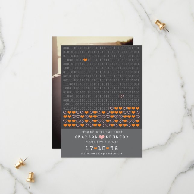 Save The Date Geek Programmé Pour Love Binary Code Enregistrer L (Devant/Arrière en situation)