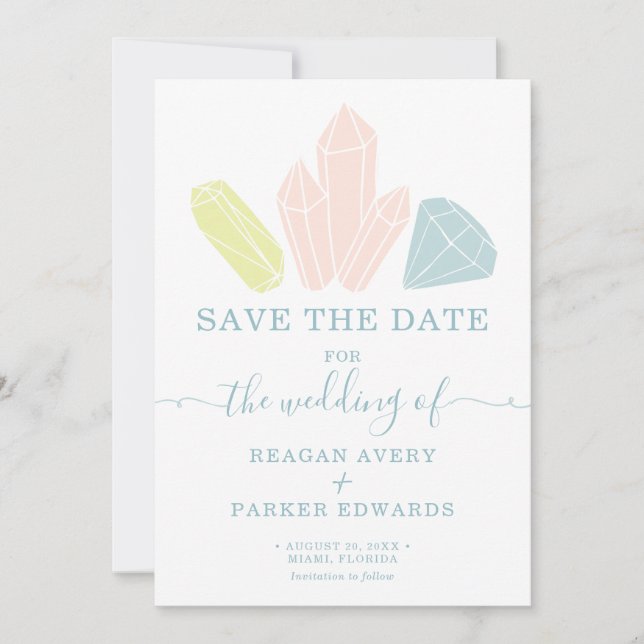 Save The Date Gem Stones Pastel Blue Mariage élégant (Devant)