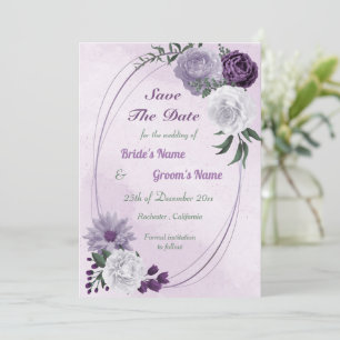 Save The Date géométrique fleurie violette et blanche