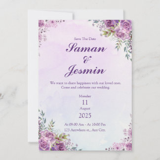 Save The Date géométrique floral rose violet