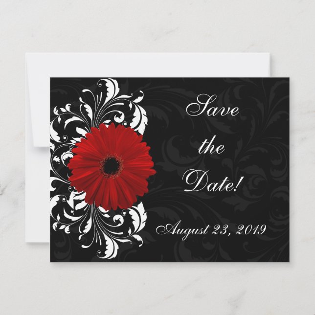 Save The Date Gerbera marguerite rouge, noir et blanc défilé (Devant)