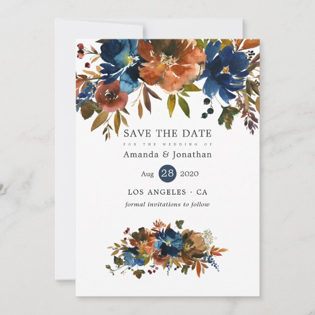 Save The Date Gingembre et Mariage floral de la marine (Devant)